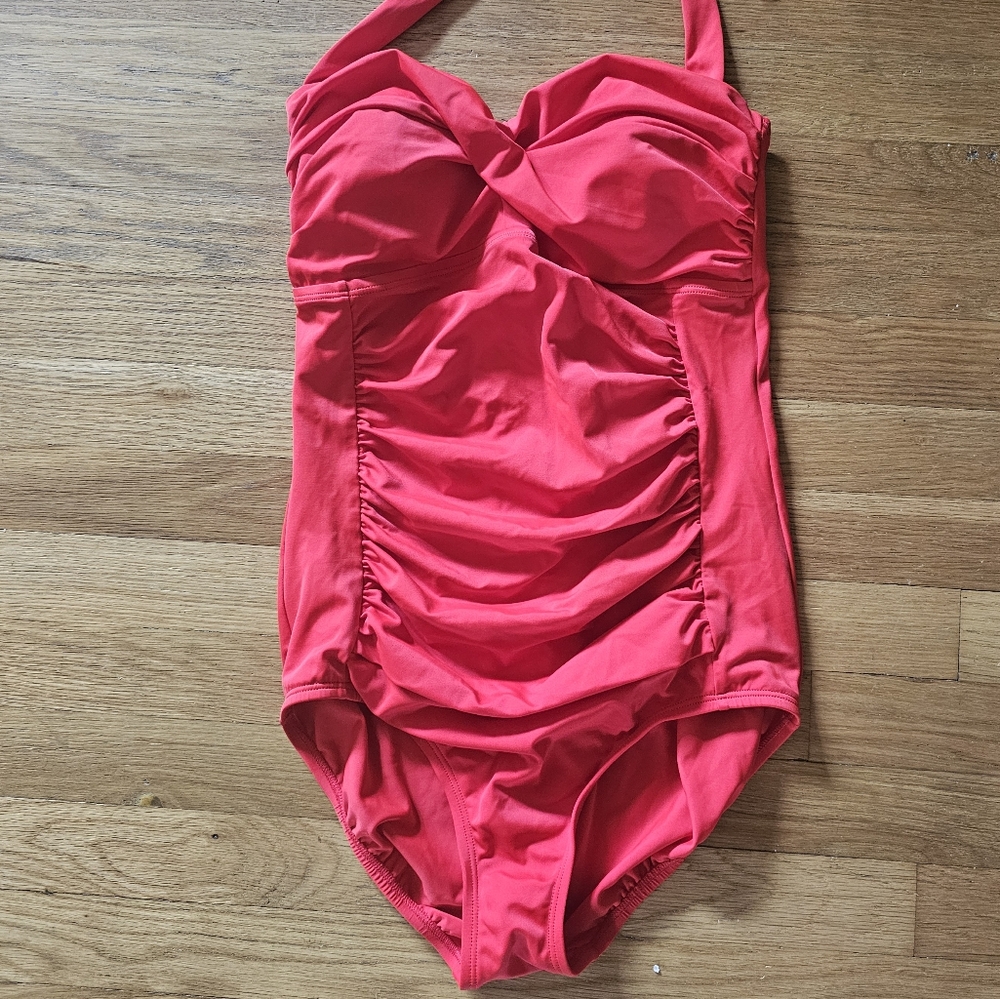 Jantzen Ruched Halter One Piece Red Swimsuit Women's Size 10